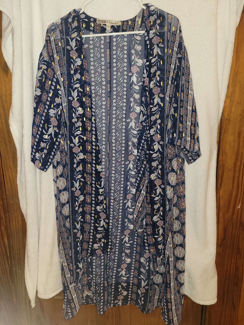Gypsies & Moondust Women’s Blue Long bathing suit cover/kimono/cardigan  Size S